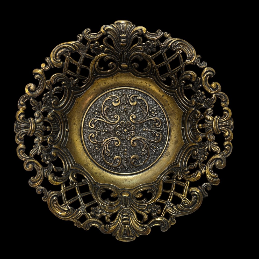 Vintage Ornate Brass Bowl Italian Reticulated Pierced Gold Dish MOD DEP 8"*